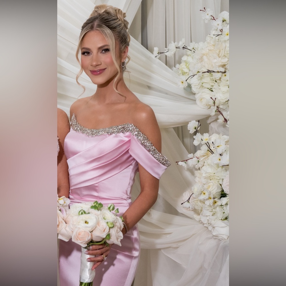 Pastel Pink Prom Dress/Evening Gown with Beaded Neckline - US 2